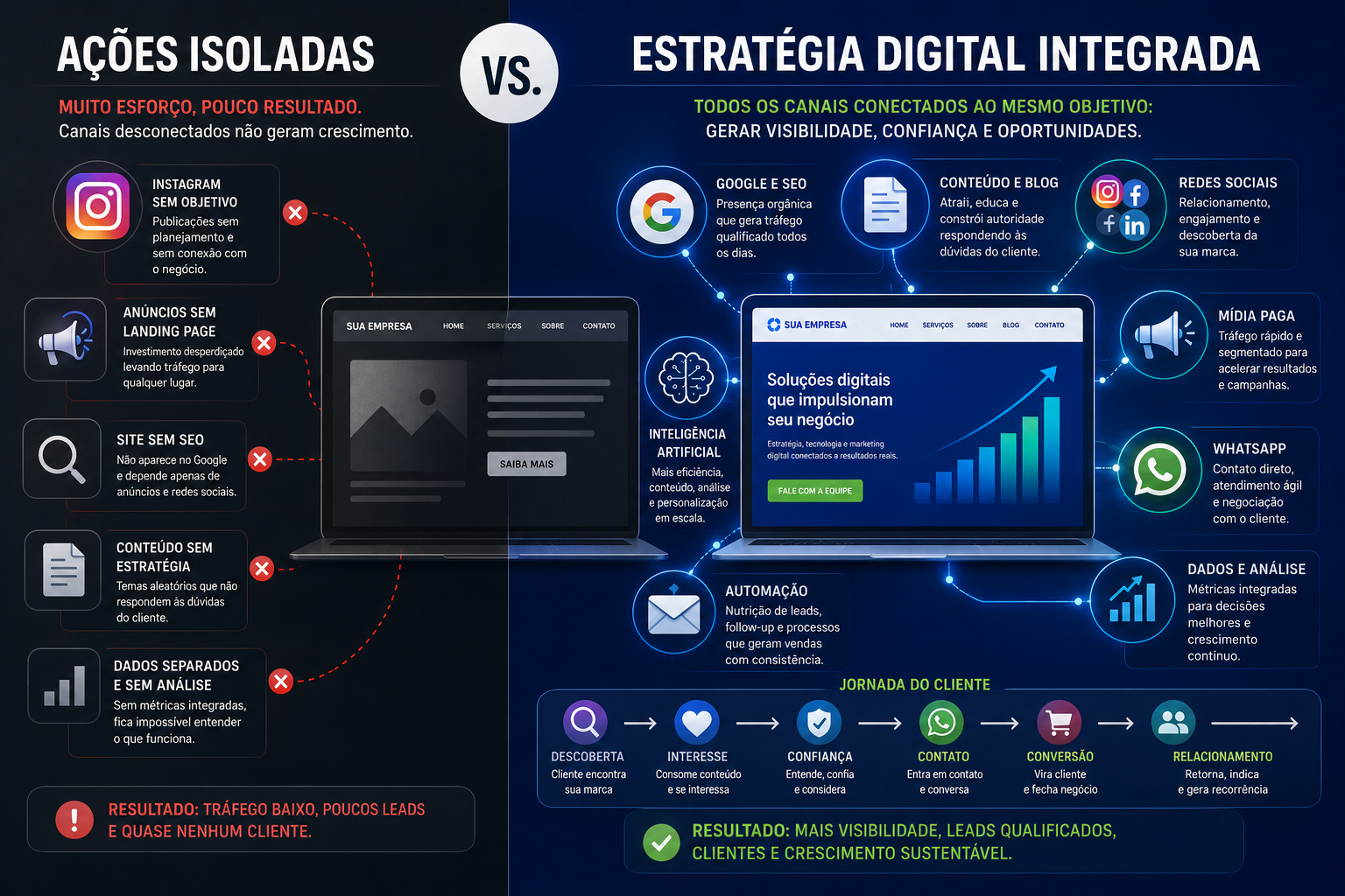 Diferença entre ações isoladas e uma estratégia integrada de marketing digital